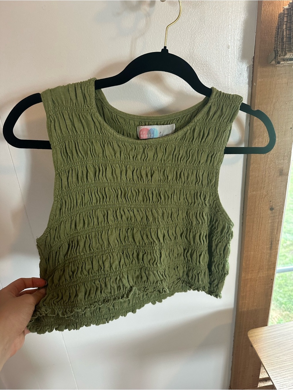Free People Olive Smocked Crop Tank